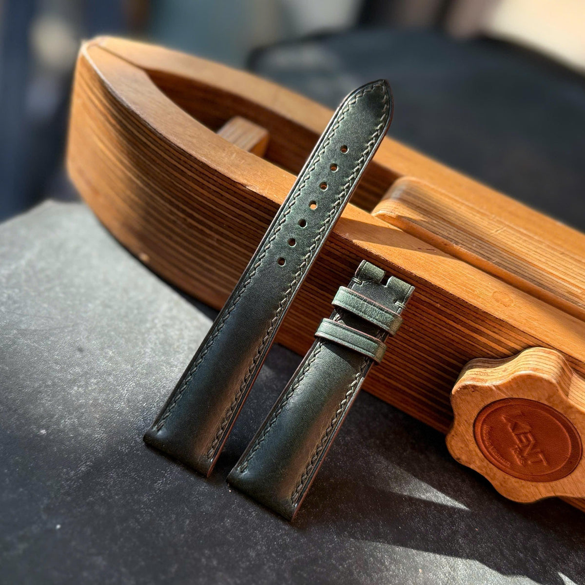 Dark Green Cowhide Leather Watch Strap, Handmade Watch Band, Custom Size 14mm–24mm