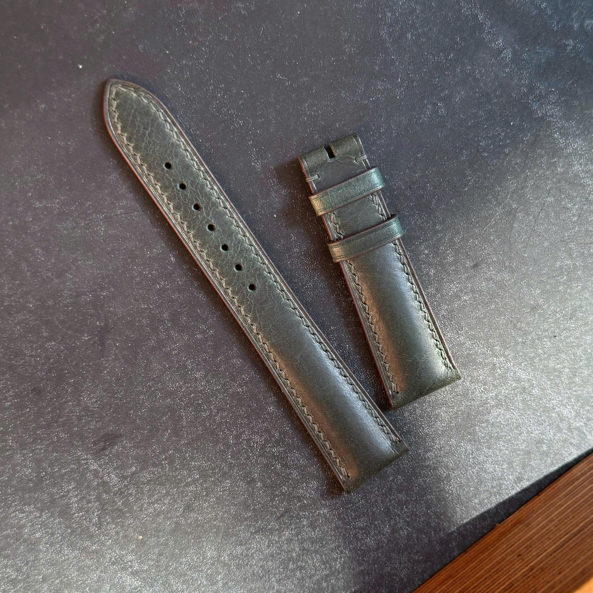 Dark Green Cowhide Leather Watch Strap, Handmade Watch Band, Custom Size 14mm–24mm