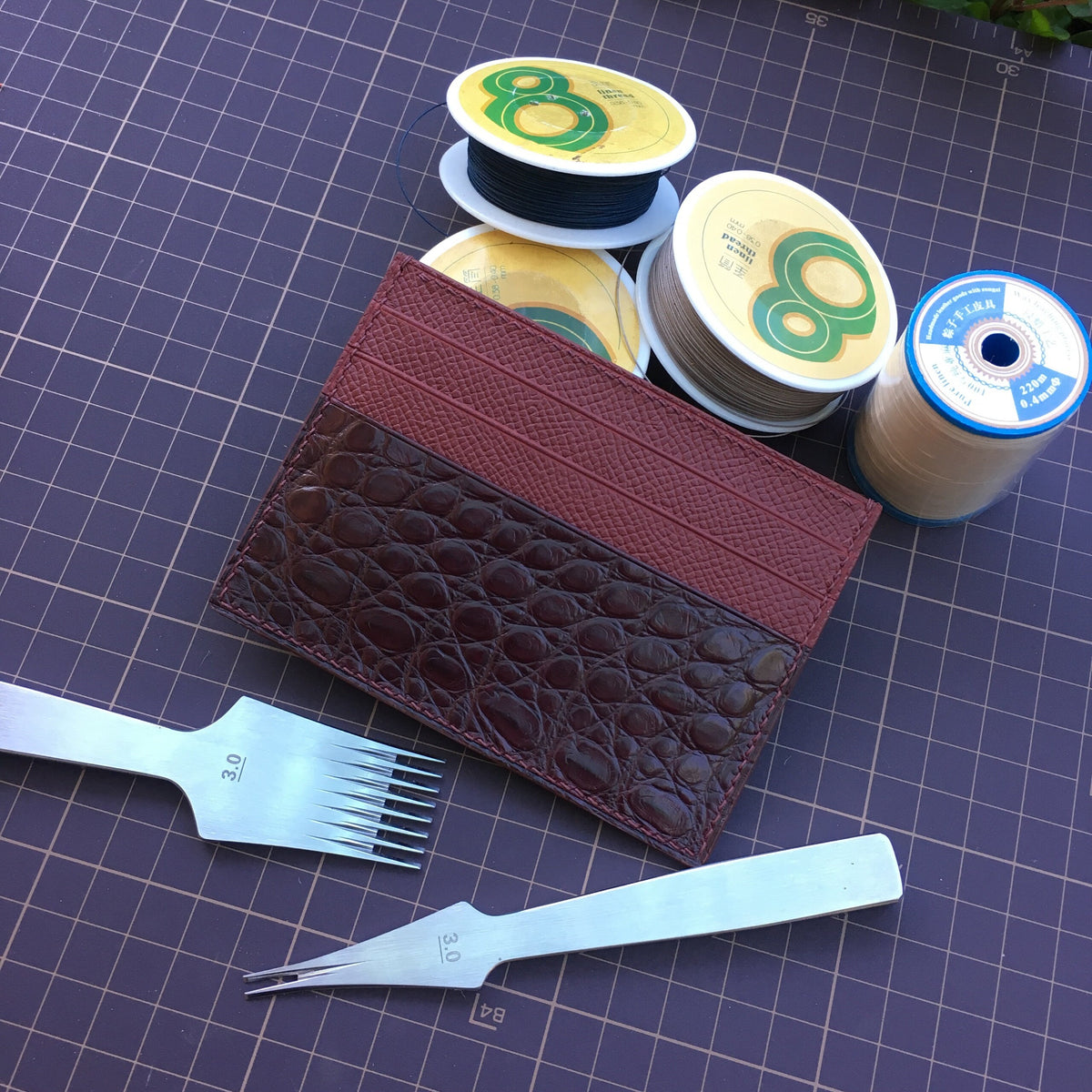 Epsom Leather & Flank Alligator Leather Card Holder, Personalized Gift
