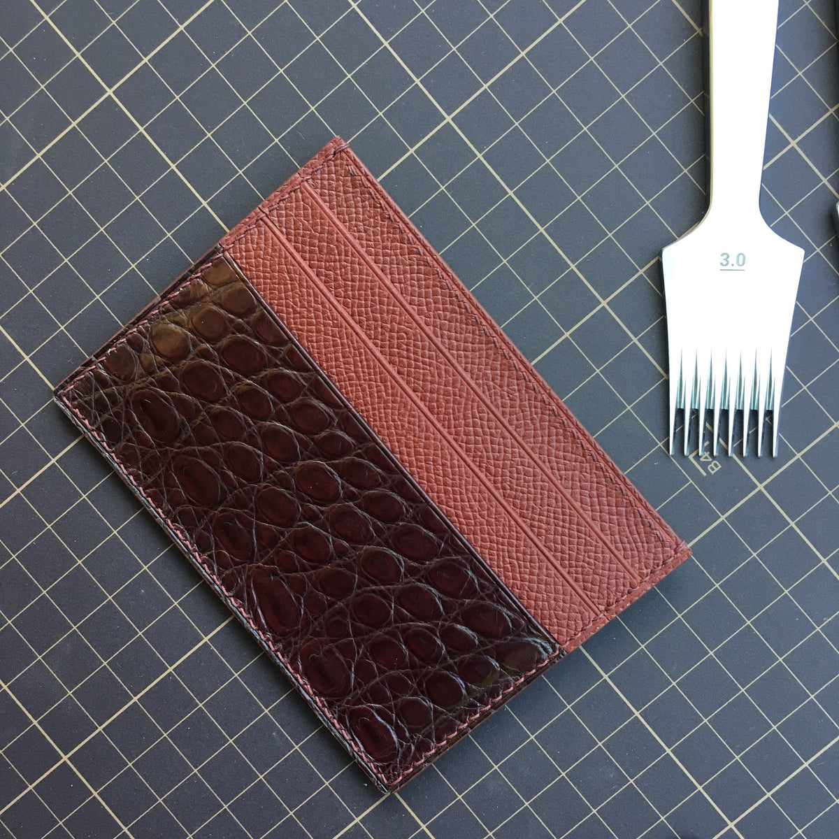 Epsom Leather & Flank Alligator Leather Card Holder, Personalized Gift