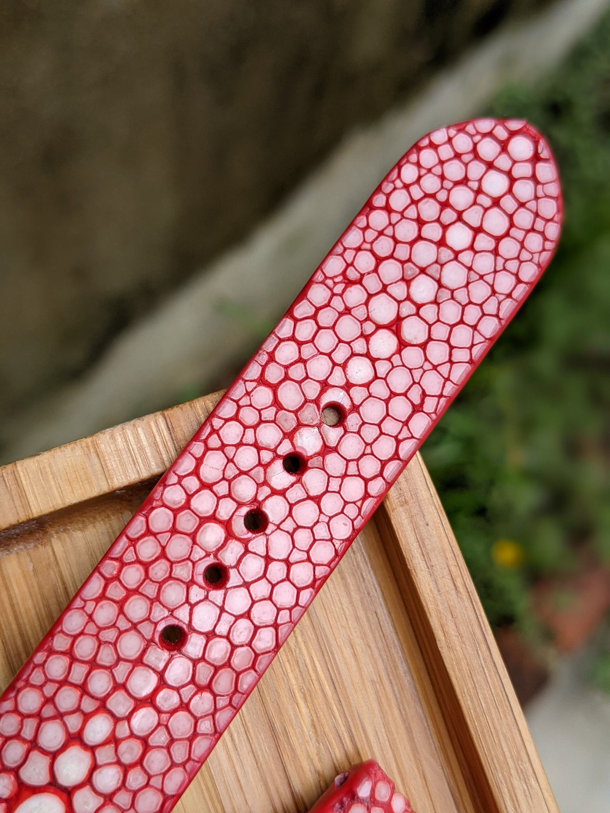 Red Stingray Leather Watch Band: Handmade Personalized Strap