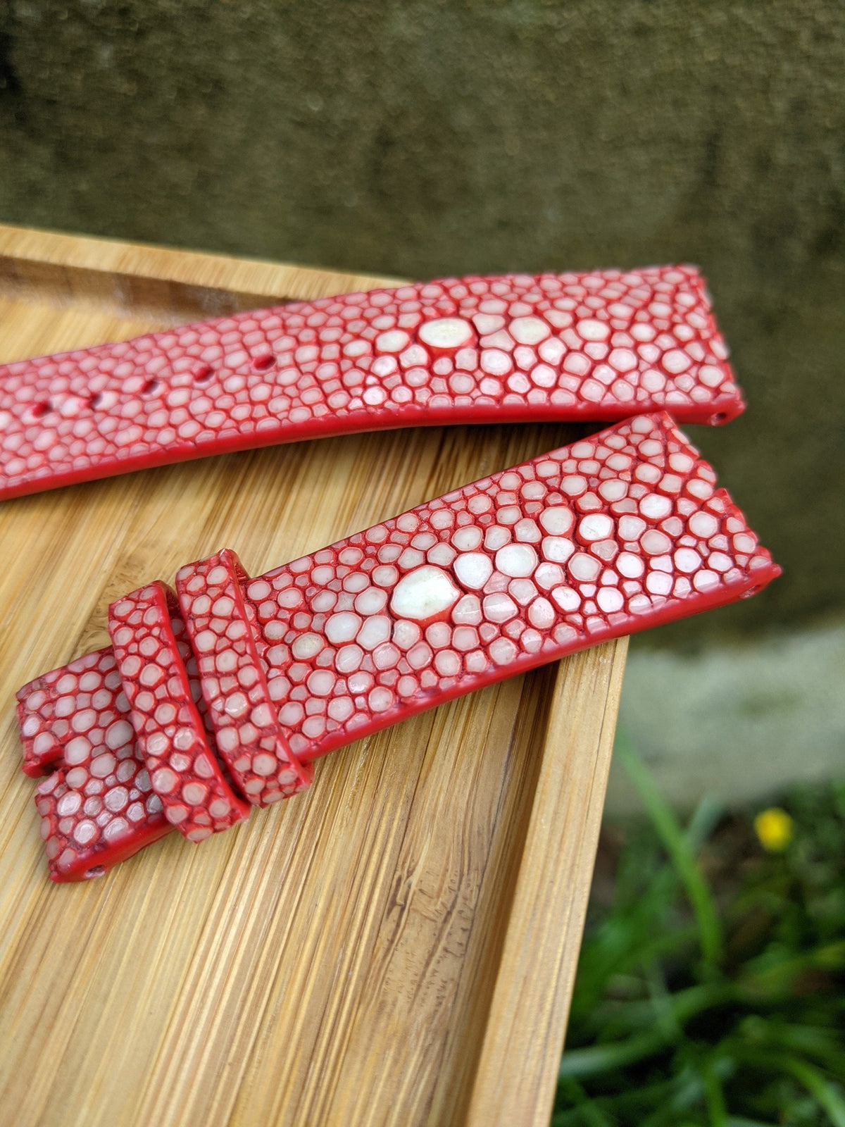 Red Stingray Leather Watch Band: Handmade Personalized Strap
