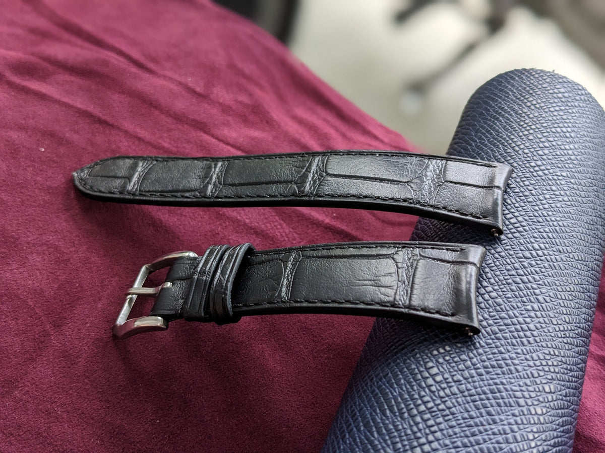 Curved Black Alligator Leather Watch Strap with Quick Release Size 18mm 24mm
