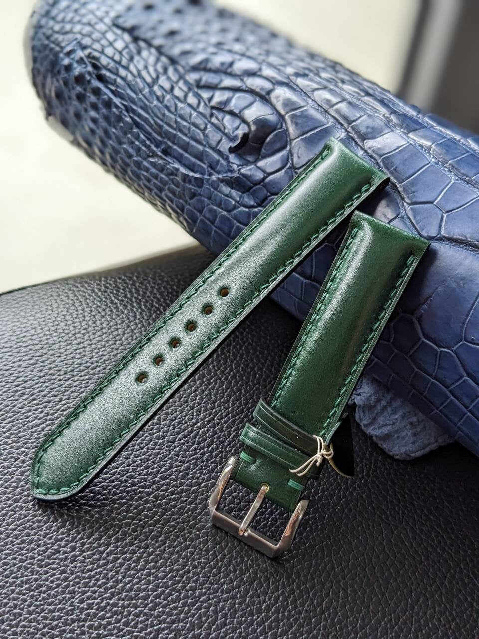 Green Shell Cordovan Watch Strap – Handmade & Customizable