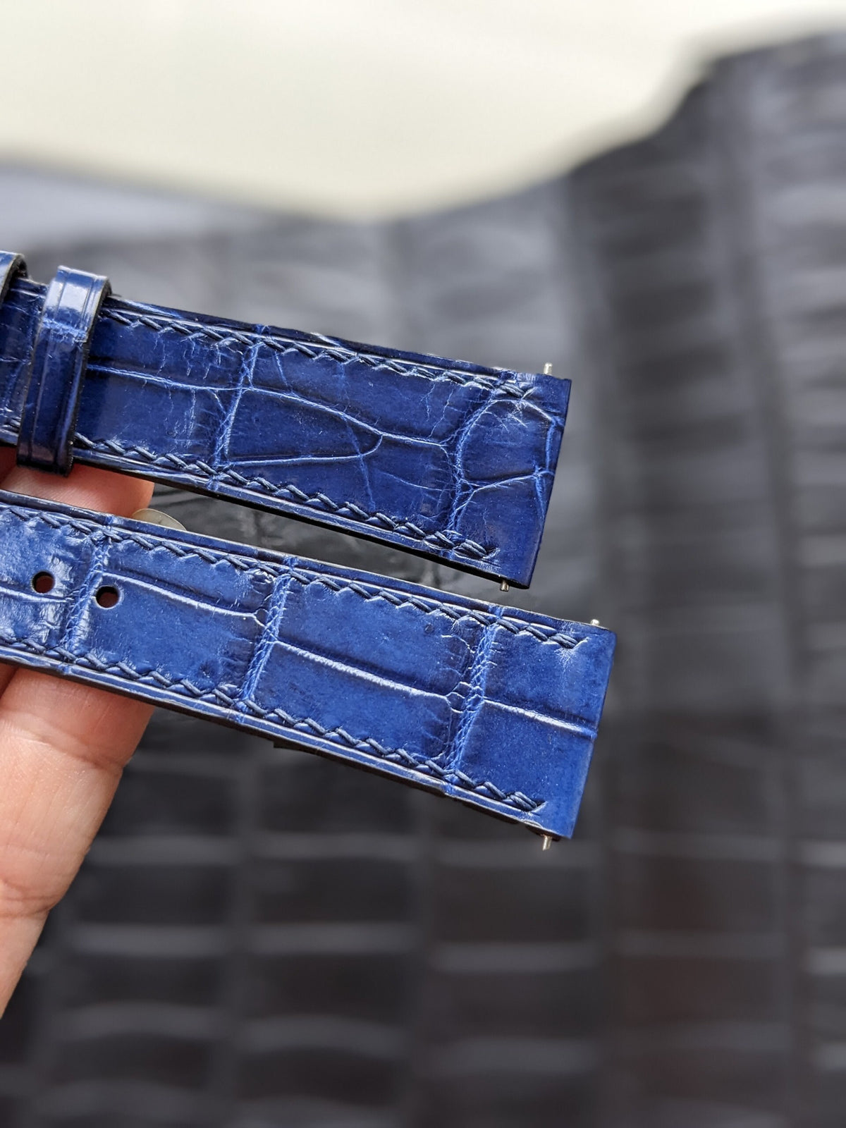 Blue Alligator Leather Watch Strap – No Padding | Handmade | 18mm to 24mm