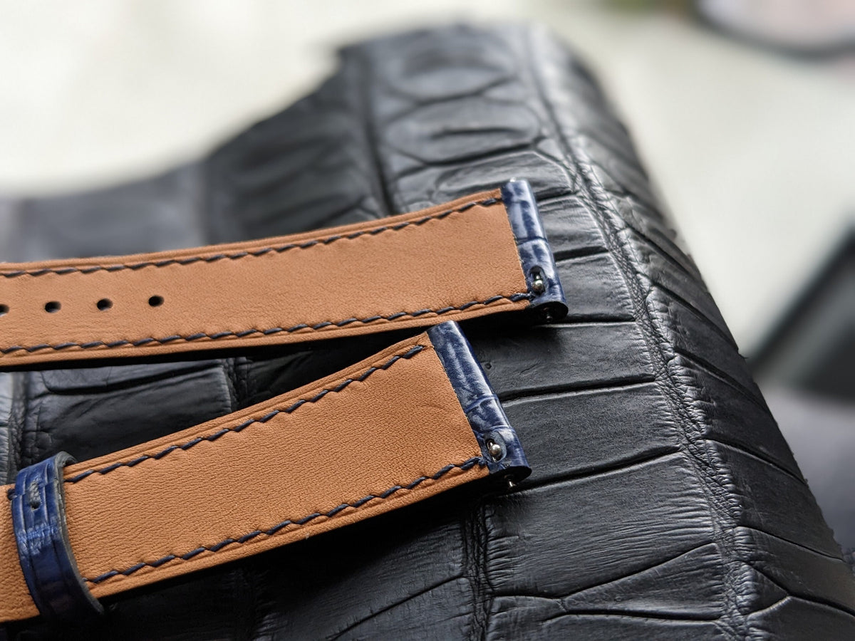 Blue Alligator Leather Watch Strap – No Padding | Handmade | 18mm to 24mm