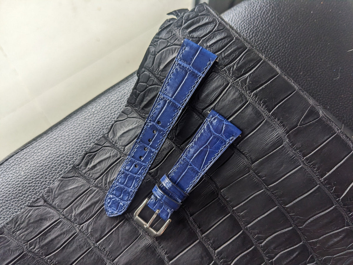 Blue Alligator Leather Watch Strap – No Padding | Handmade | 18mm to 24mm