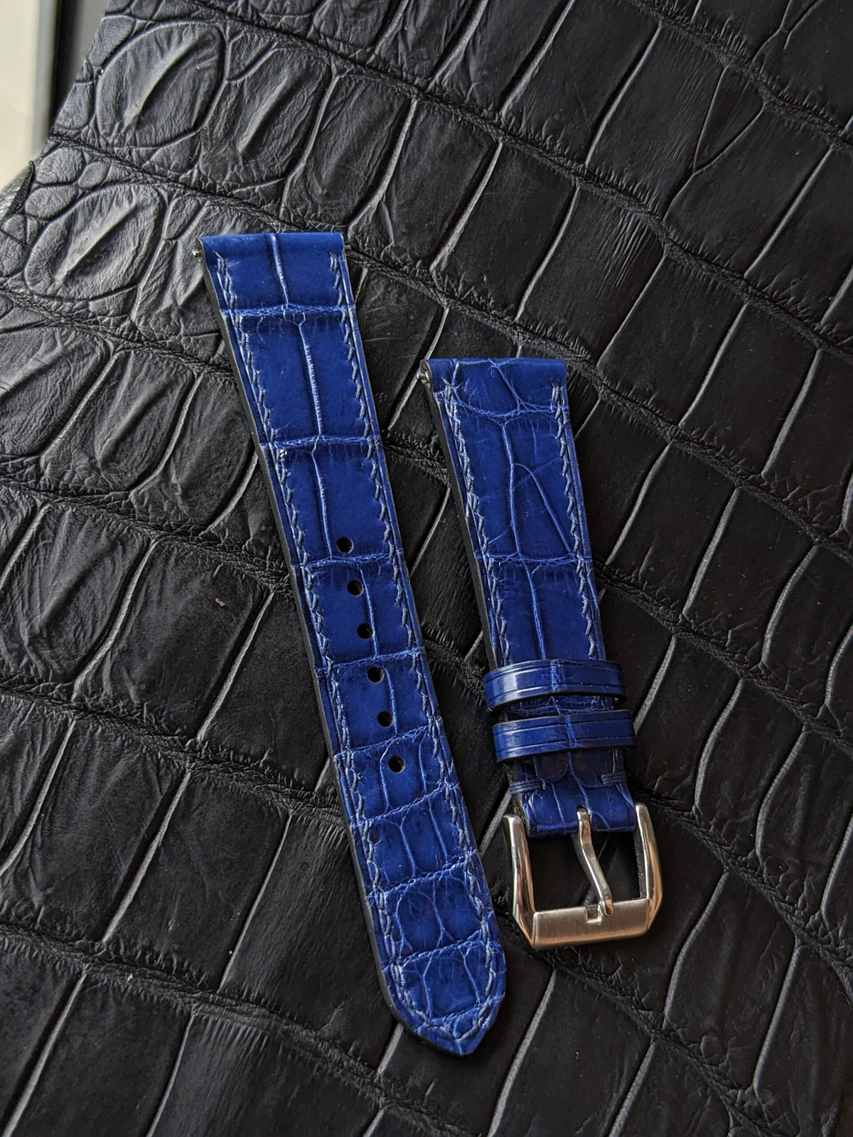 Blue Alligator Leather Watch Strap – No Padding | Handmade | 18mm to 24mm