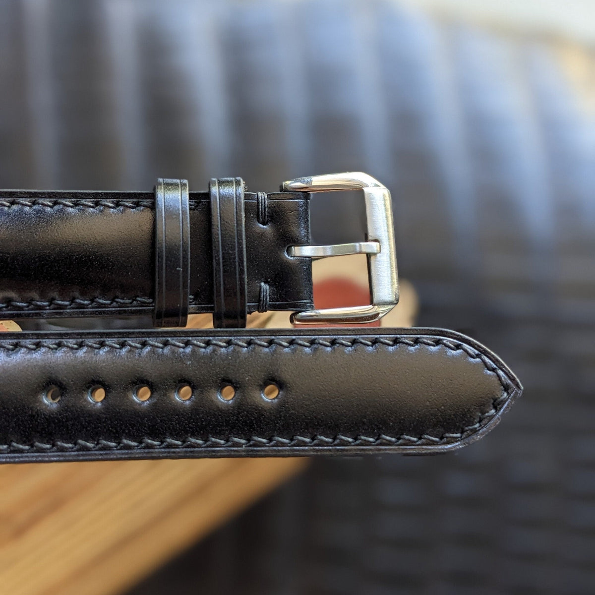 Handmade Black Shell Cordovan Watch Strap | Shinki Hakiku Leather | Custom Watch Band 18mm 20mm 22mm 24mm