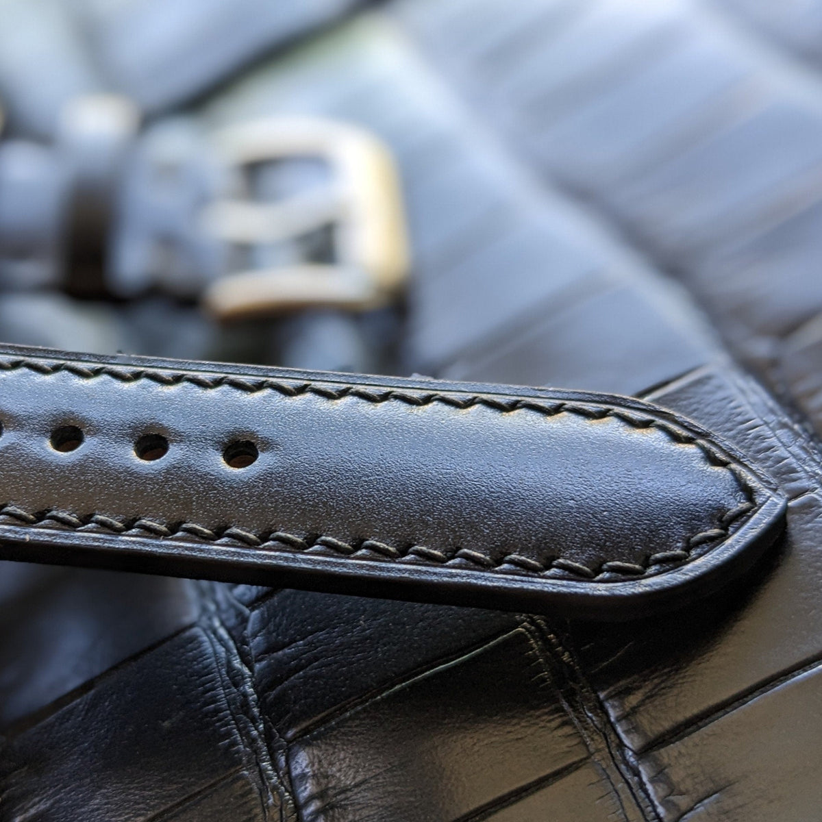 Handmade Black Shell Cordovan Watch Strap | Shinki Hakiku Leather | Custom Watch Band 18mm 20mm 22mm 24mm