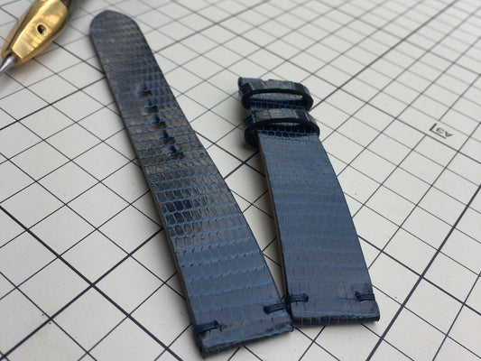 Blue Lizard Leather Watch Strap: Handmade Personalized Band (18mm-24mm)