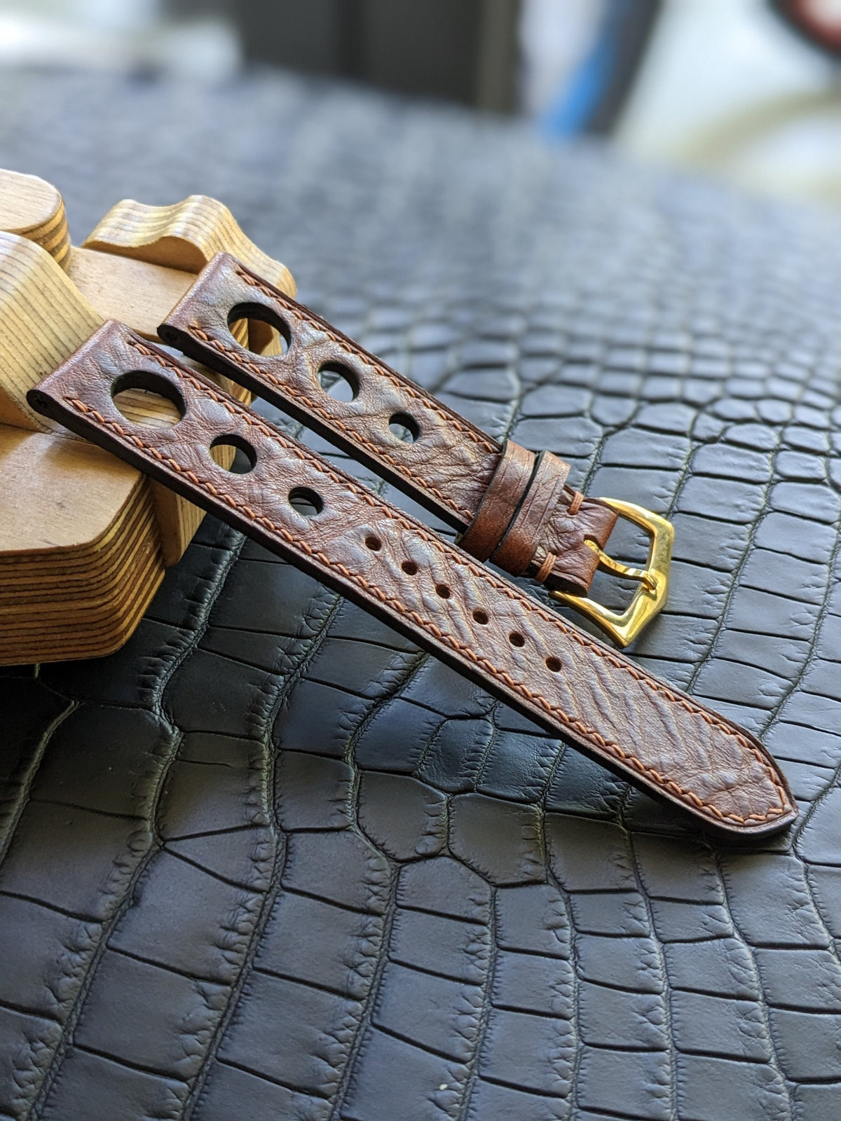 Brown Vachetta Leather Rally Watch Strap: 18mm-24mm