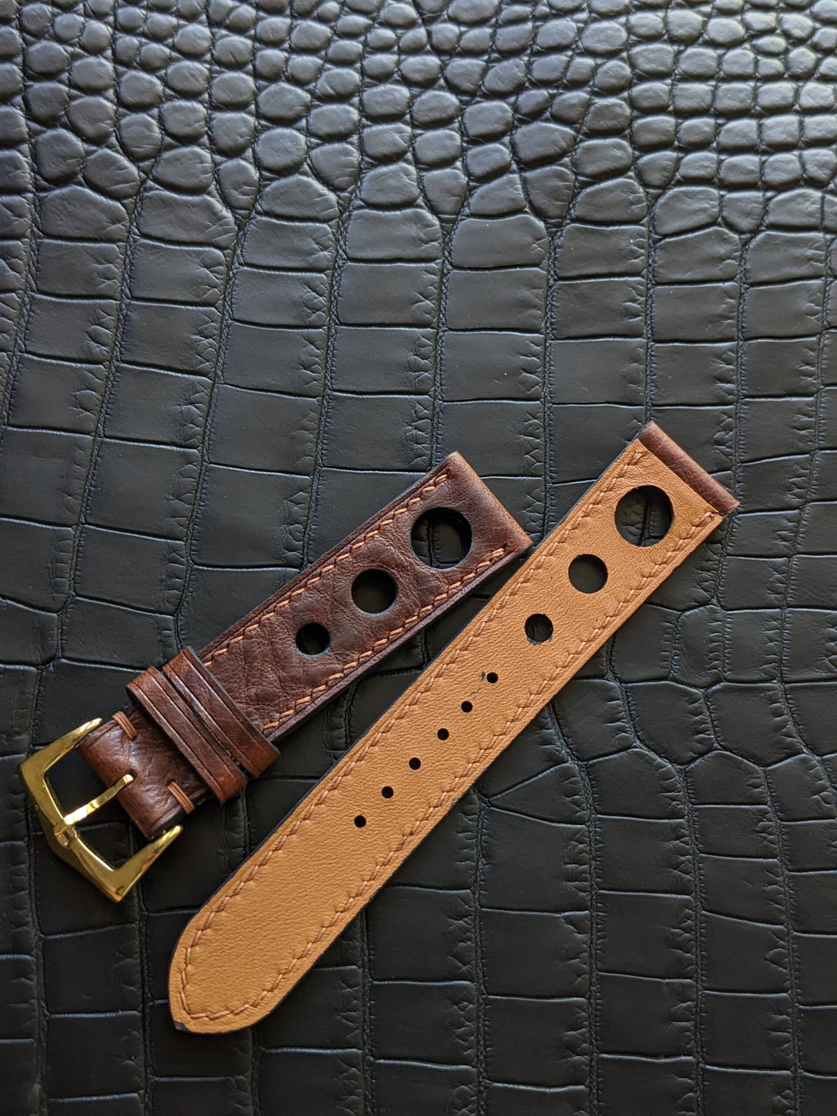 Brown Vachetta Leather Rally Watch Strap: 18mm-24mm