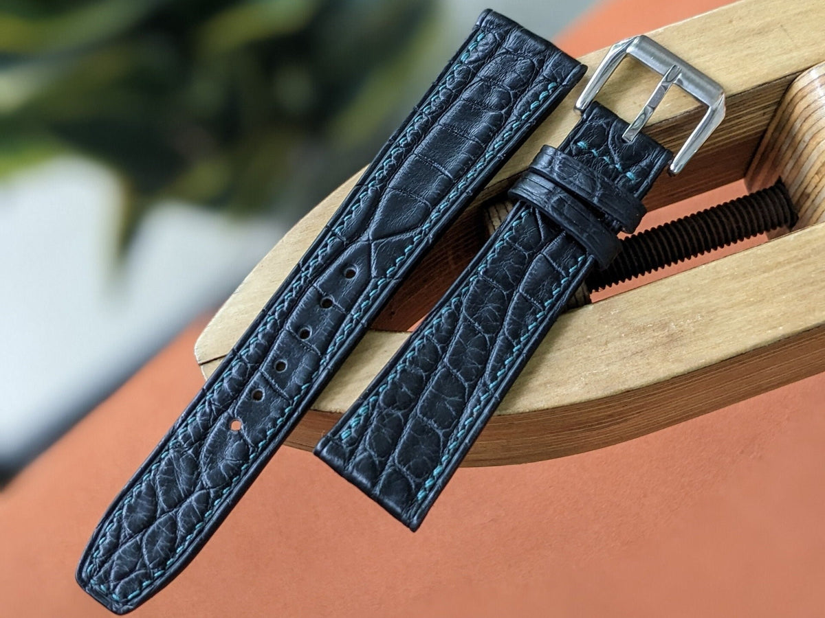 Black Alligator Leather Watch Strap – Mastrotto Lining, Handmade