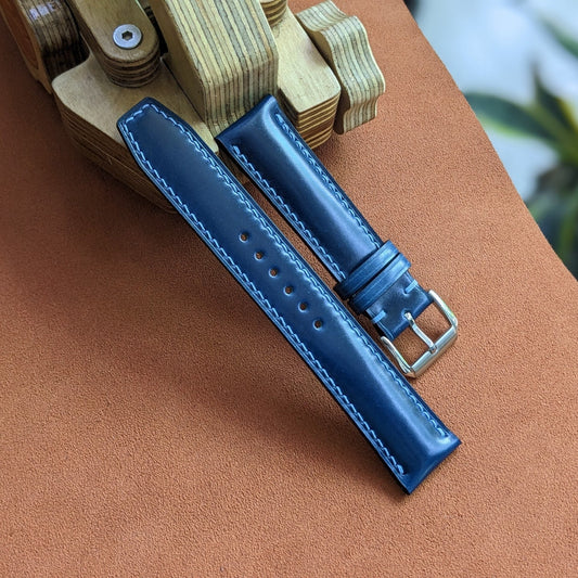 Blue Shell Cordovan Watch Strap – Shinki Hakiku Leather | Handmade | 18mm to 24mm