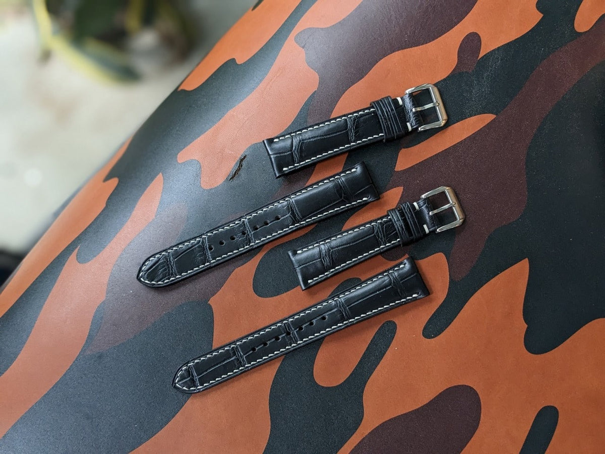 Matte  Black Alligator Leather Watch Strap Sizes 18mm-24mm