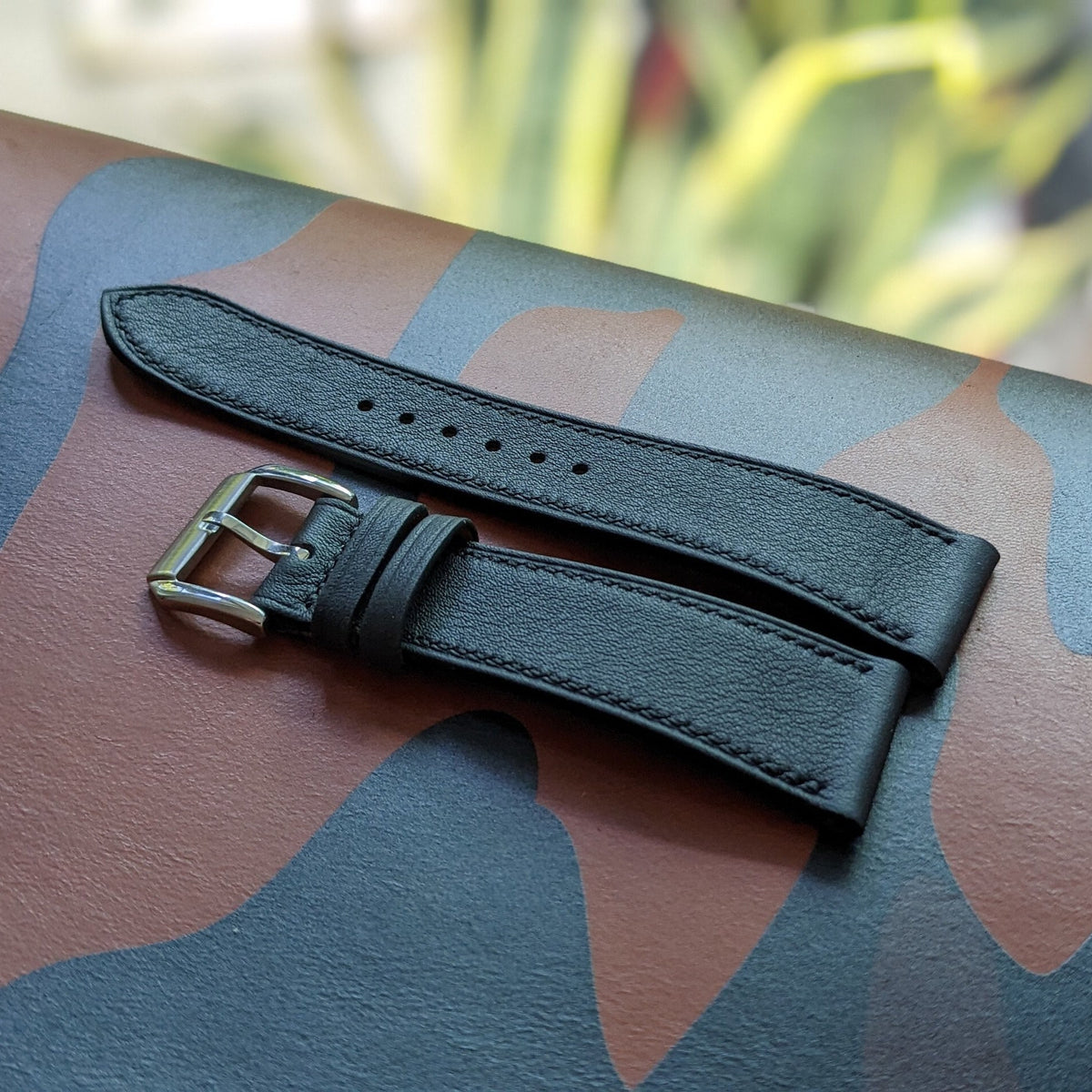 Black Swift Leather Watch Strap – Handmade | 18mm to 24mm
