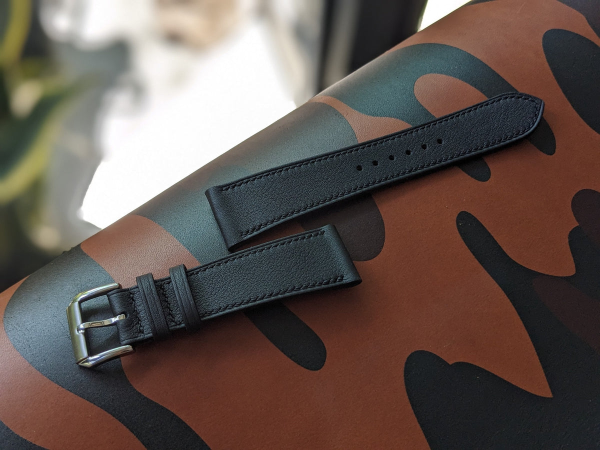 Black Swift Leather Watch Strap – Handmade | 18mm to 24mm