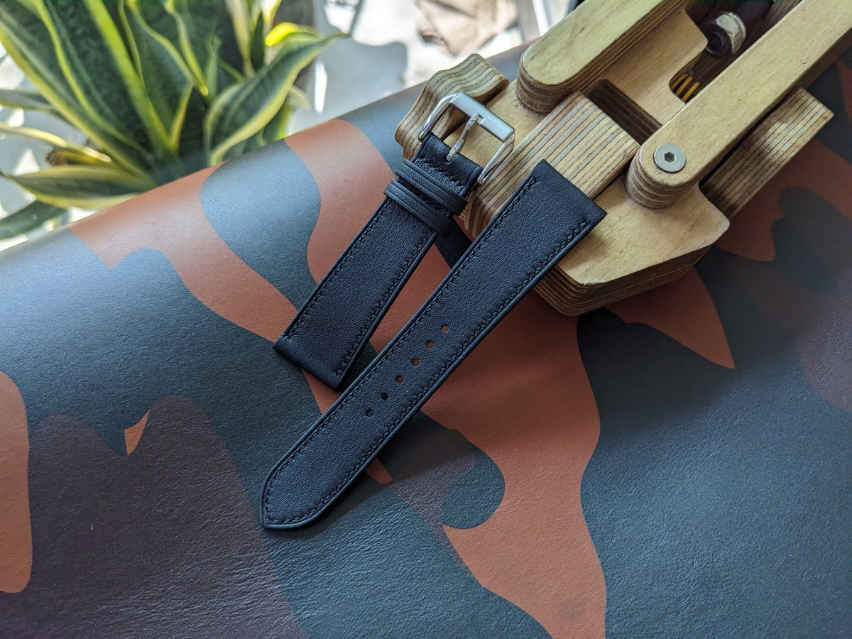 Black Swift Leather Watch Strap – Handmade | 18mm to 24mm