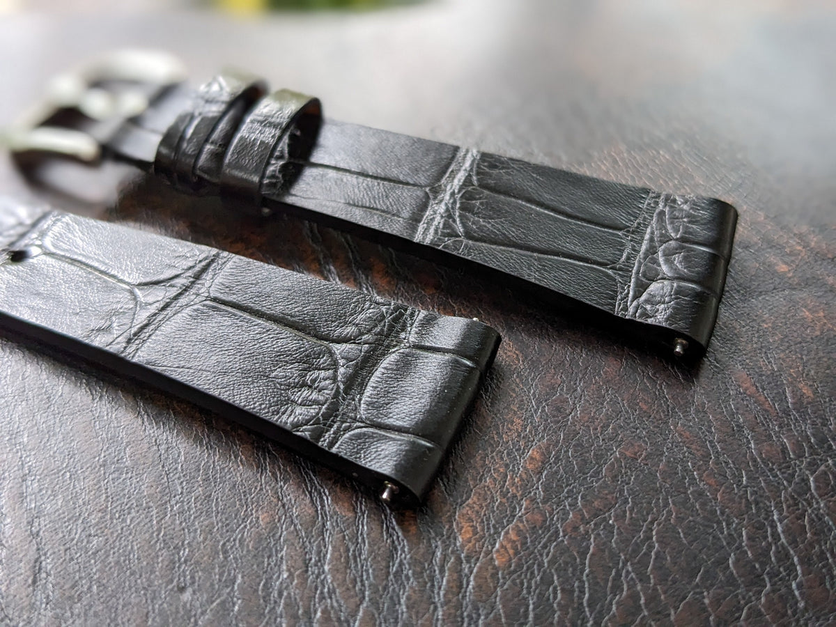 Handmade Black Alligator Leather Watch Strap with Quick Release size 18mm-24mm