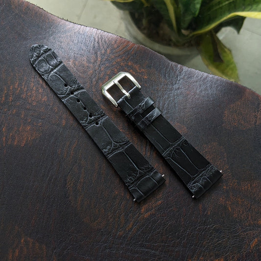 Handmade Black Alligator Leather Watch Strap with Quick Release size 18mm-24mm