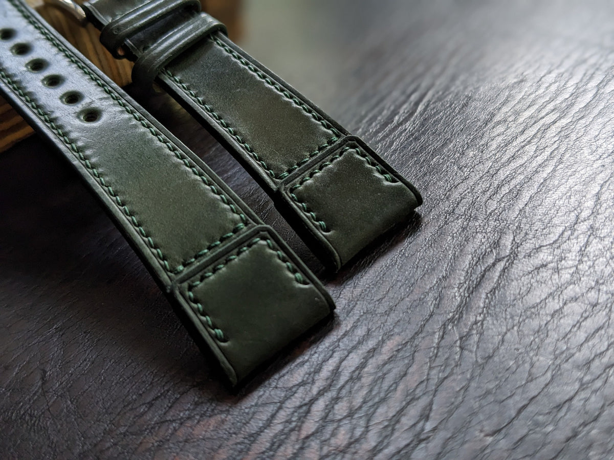 Shell Cordovan Watch Strap – Dark Green Handmade Leather Band