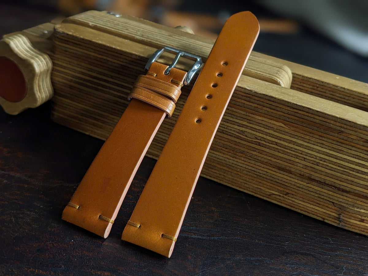 Whisky Shell Cordovan Watch Strap – Shinki Hakiku Leather | Handmade | 18mm to 24mm