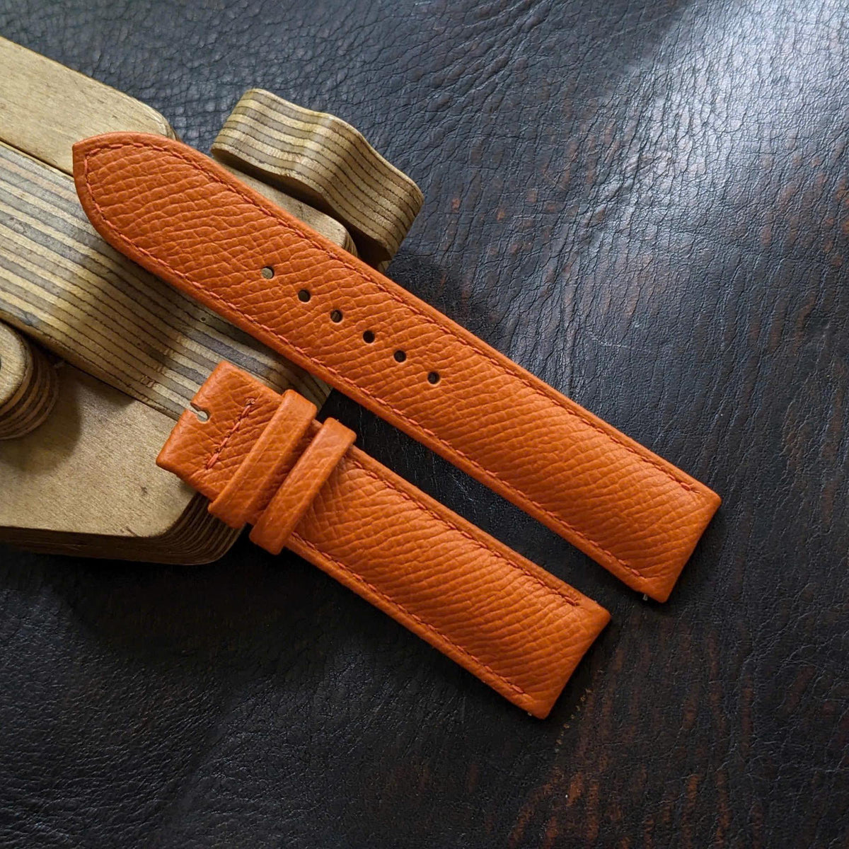 Rolled Edge Curved Lug Epsom Leather Watch Strap – Handmade | 18mm to 24mm