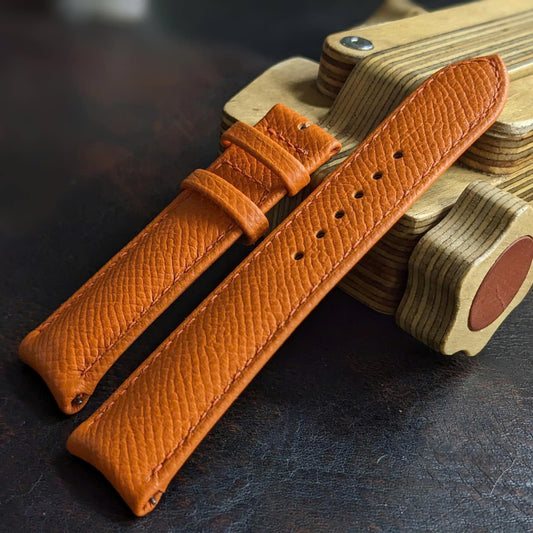 Rolled Edge Curved Lug Epsom Leather Watch Strap – Handmade | 18mm to 24mm