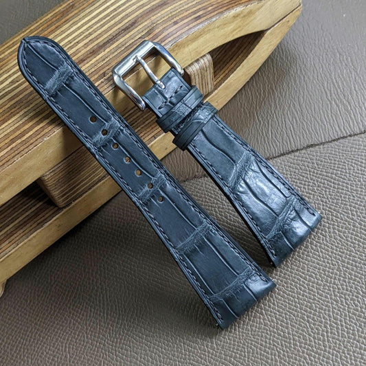 Curved Grey Alligator Leather Watch Strap with Quick Release Size 18mm-24mm