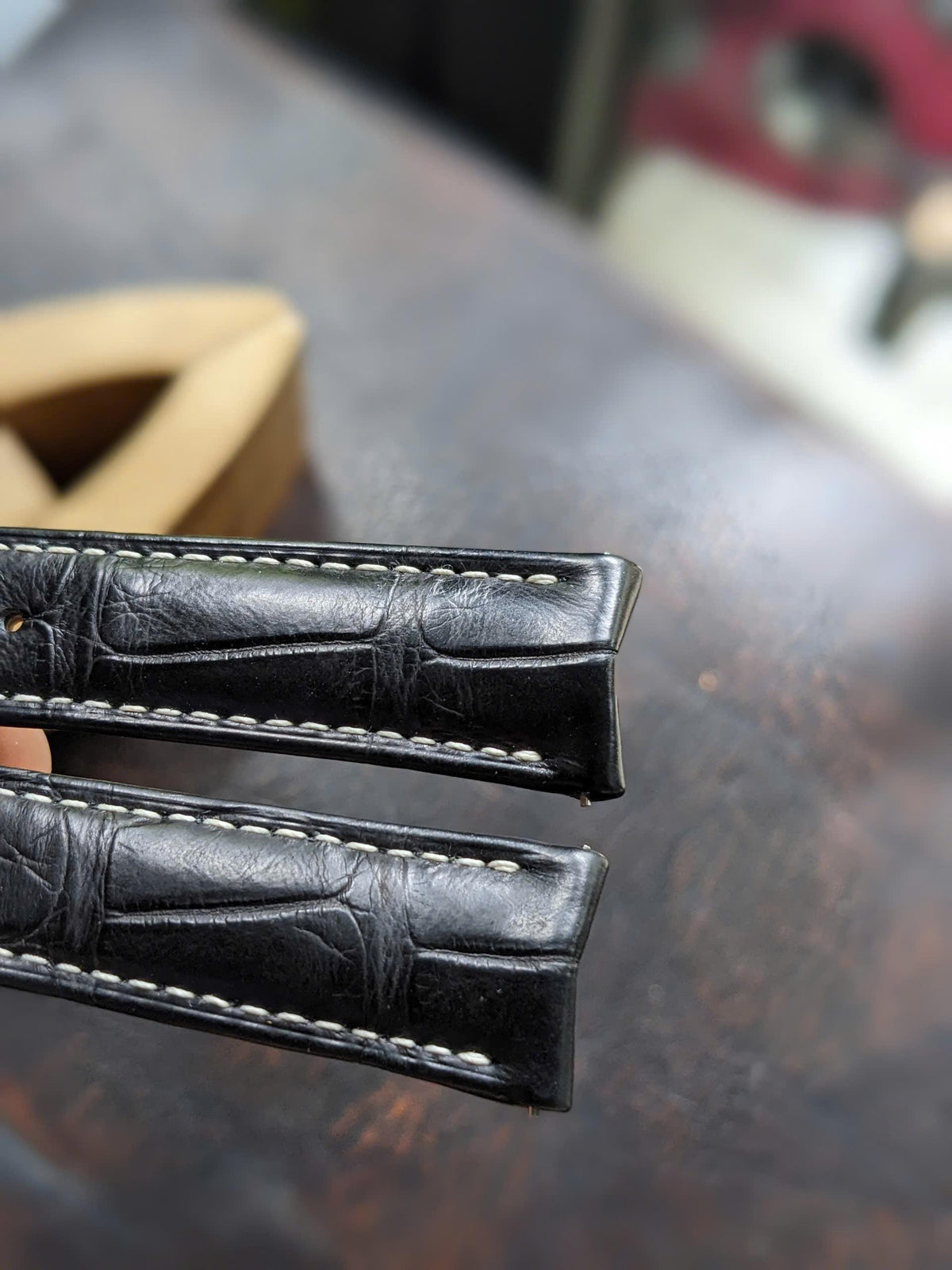 Black Alligator Leather Watch Strap – Rolled Edge Curved Lug | 18mm to 24mm