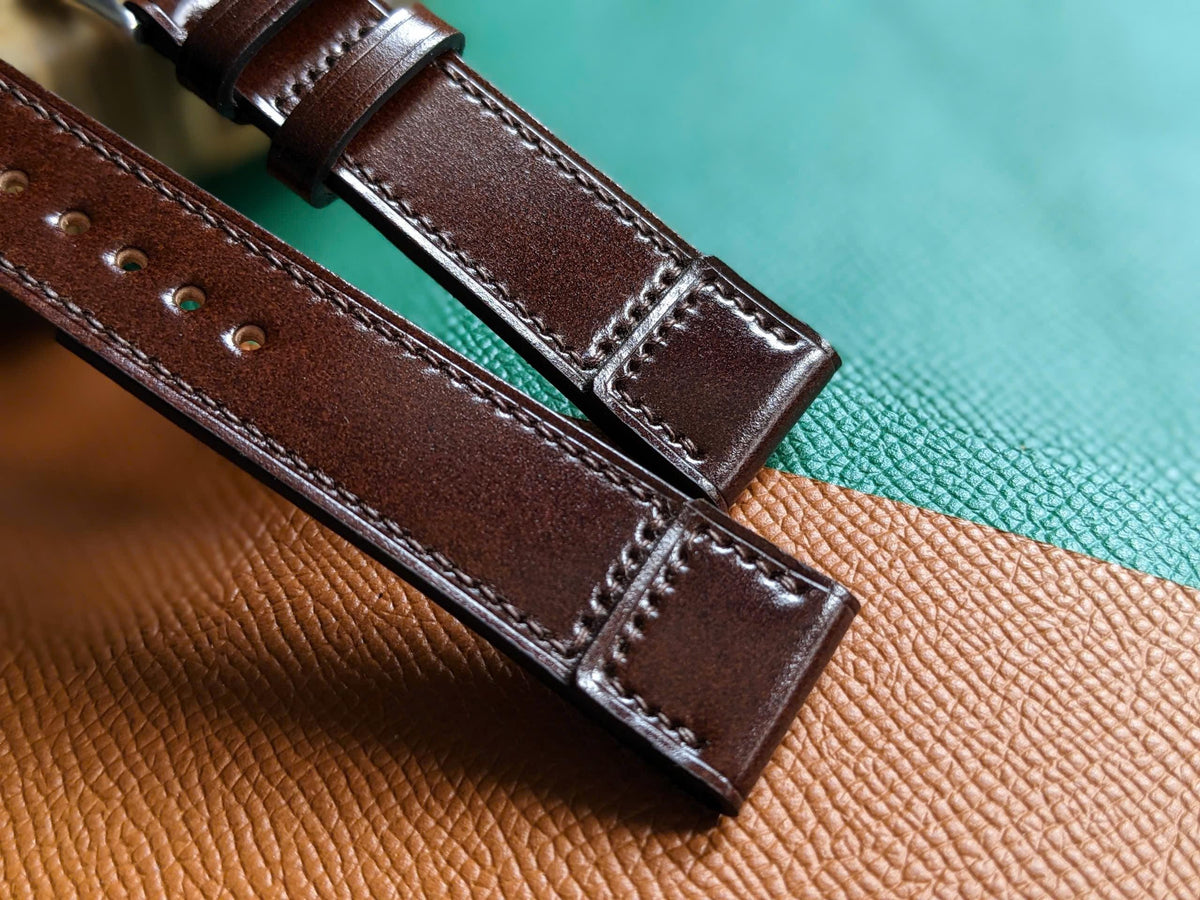 Brown Shinki Shell Cordovan Watch Strap – Handmade, 18–24mm