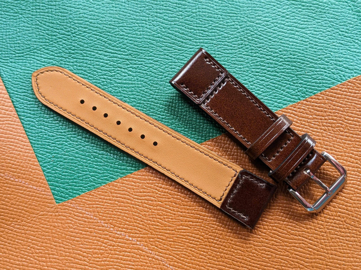 Brown Shinki Shell Cordovan Watch Strap – Handmade, 18–24mm
