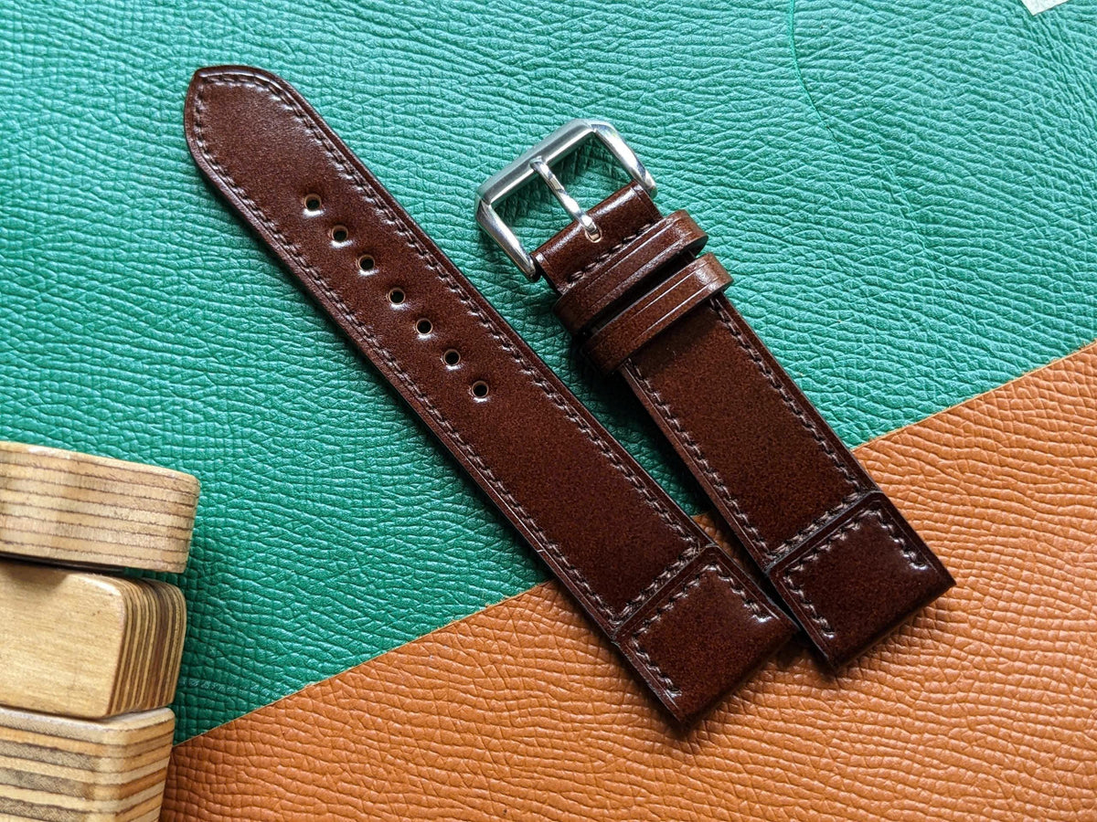 Brown Shinki Shell Cordovan Watch Strap – Handmade, 18–24mm