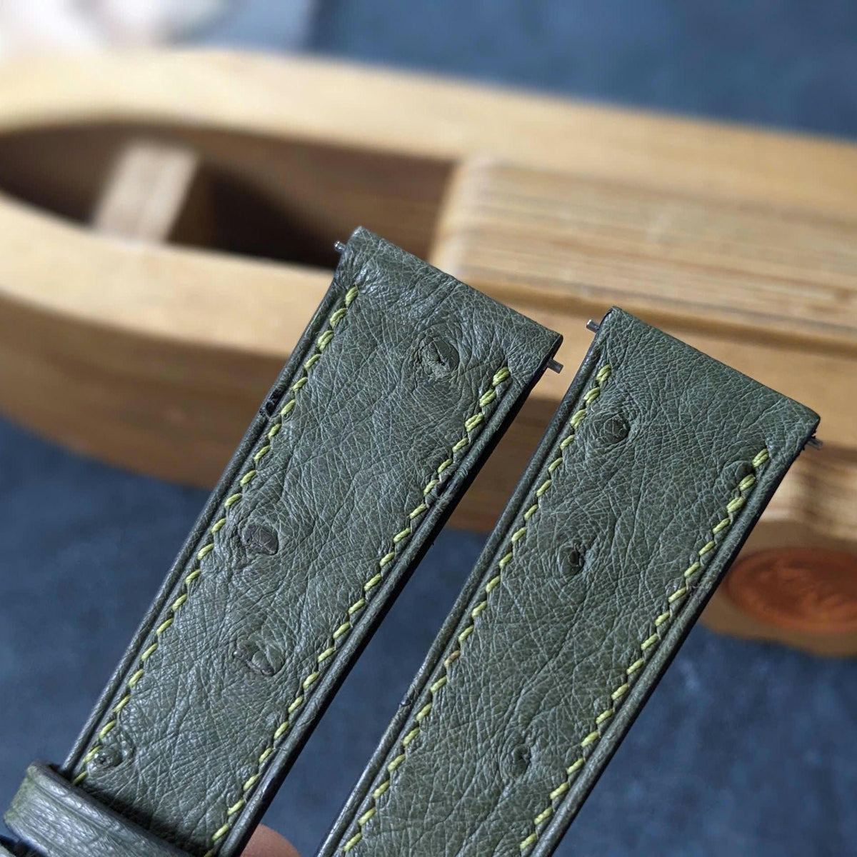 Olive Ostrich Leather Watch Strap – Quick Release | Handmade | 18mm to 24mm