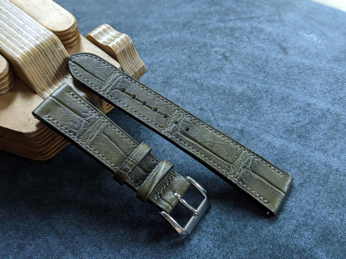Olive Alligator Leather Watch Strap – Quick Release | Handmade | 18mm to 24mm