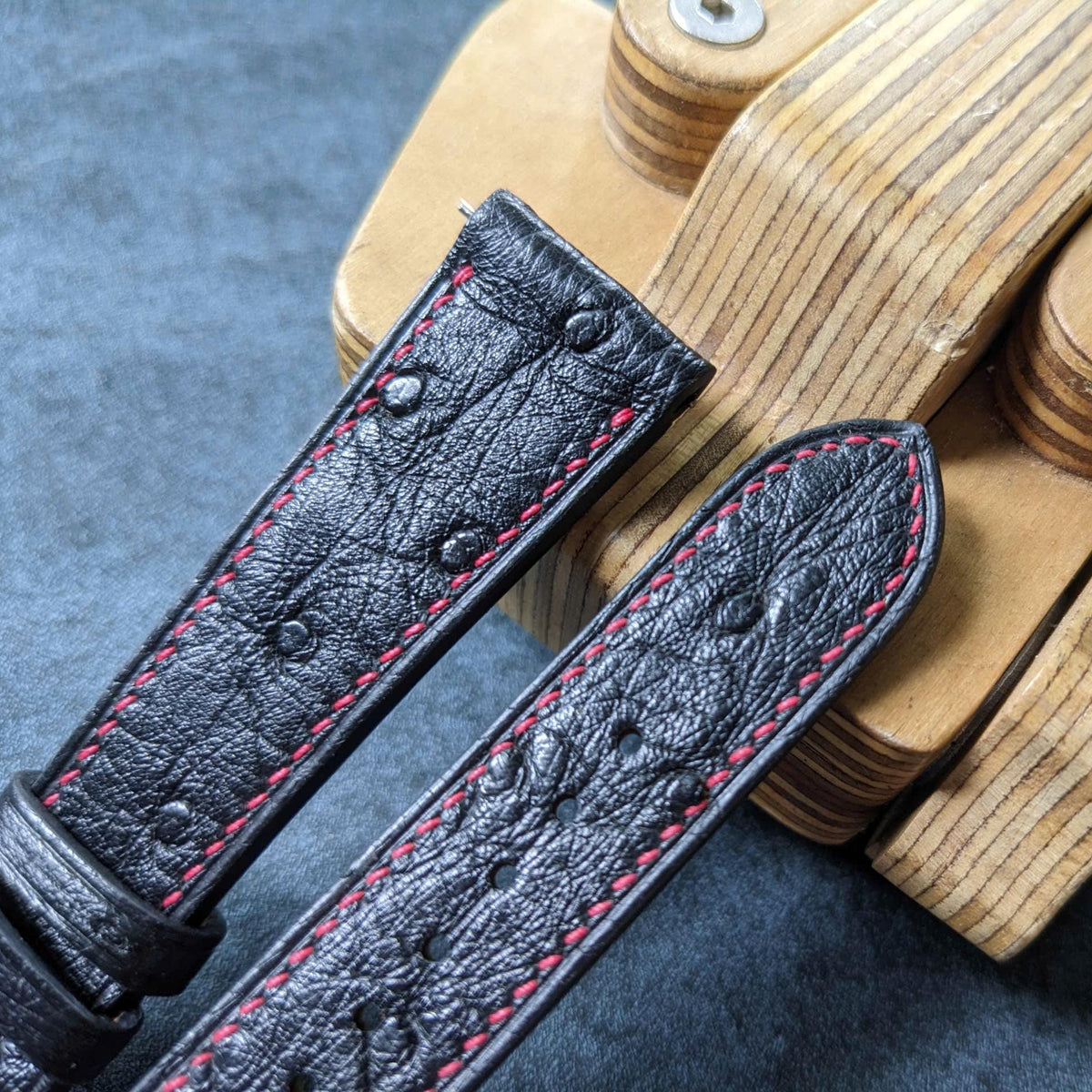 Black Ostrich Leather Watch Strap | Quick Release Band 18mm-24mm | Salamcraft
