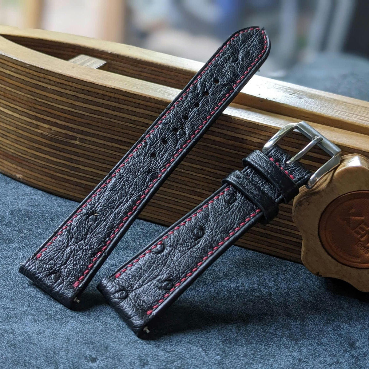 Black Ostrich Leather Watch Strap | Quick Release Band 18mm-24mm | Salamcraft