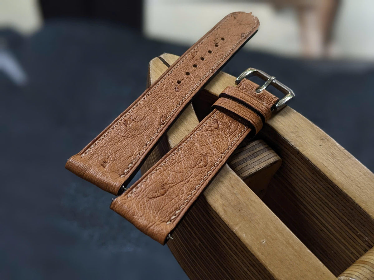 Brown Ostrich Leather Watch Strap – Quick Release | Handmade | 18mm to 24mm