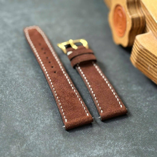 Brown Italian Suede Watch Strap – Hand-Stitched Zabri Leather