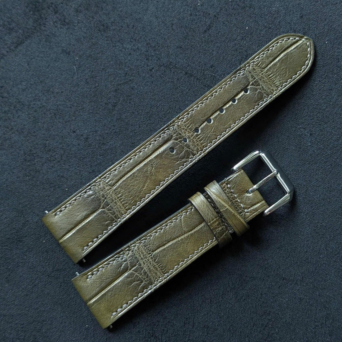 Olive Alligator Leather Watch Strap – Quick Release | Handmade | 18mm to 24mm