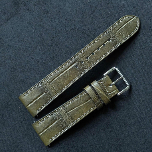 Olive Alligator Leather Watch Strap – Quick Release | Handmade | 18mm to 24mm