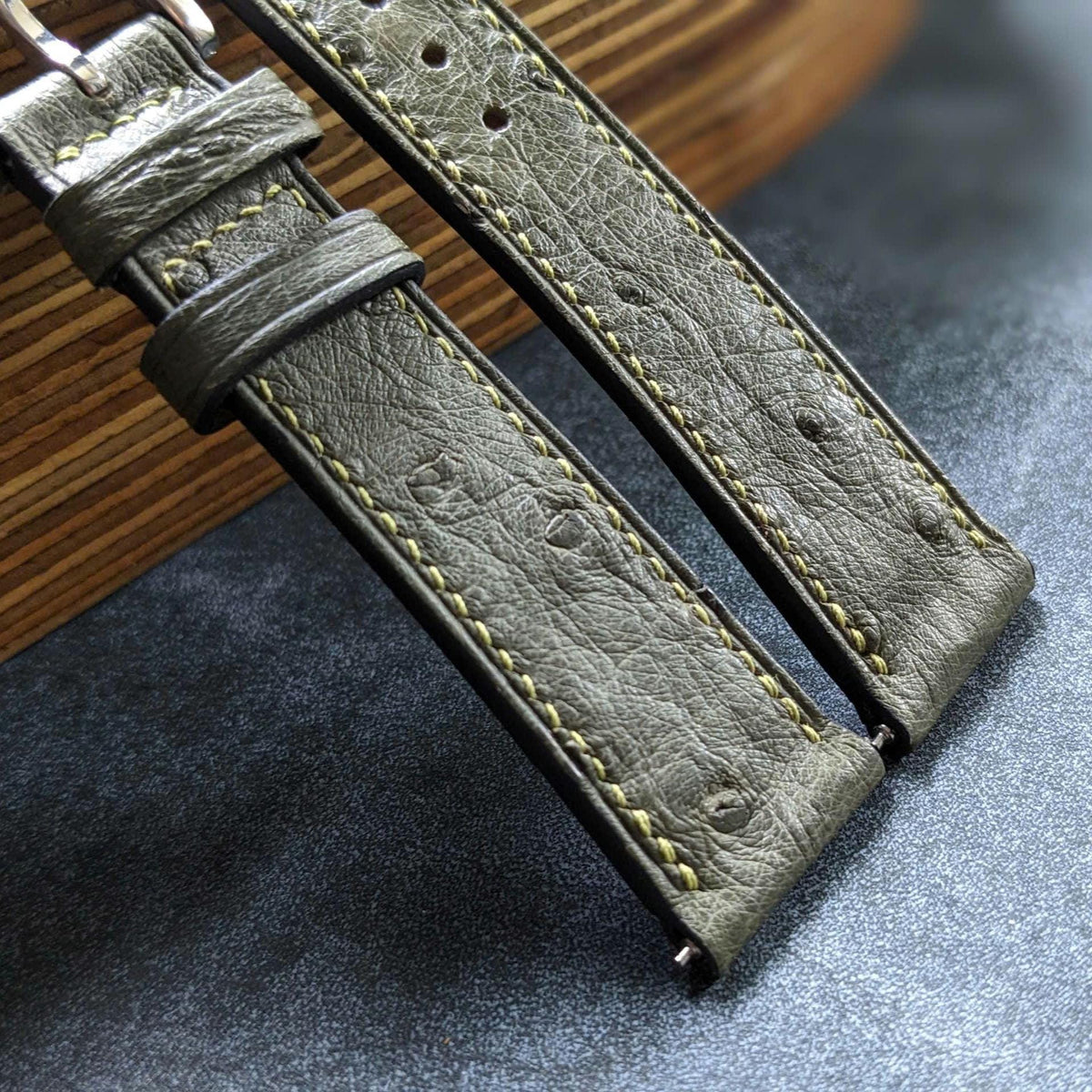 Olive Ostrich Leather Watch Strap – Quick Release | Handmade | 18mm to 24mm
