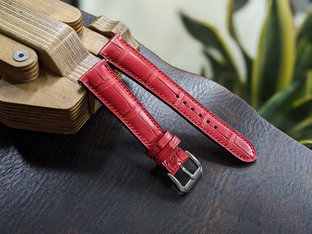 Red Alligator Leather Watch Strap – Handmade | 18mm to 24mm