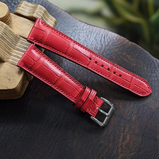 Red Alligator Leather Watch Strap – Handmade | 18mm to 24mm