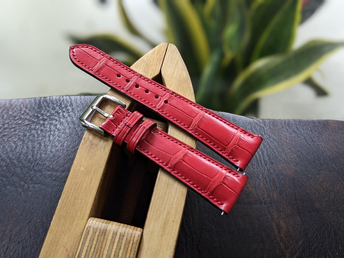 Red Alligator Leather Watch Strap – Handmade | 18mm to 24mm