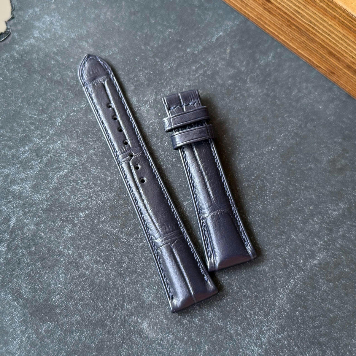 Dark Blue Alligator Leather Watch Strap – Rolled Edge, Quick Release