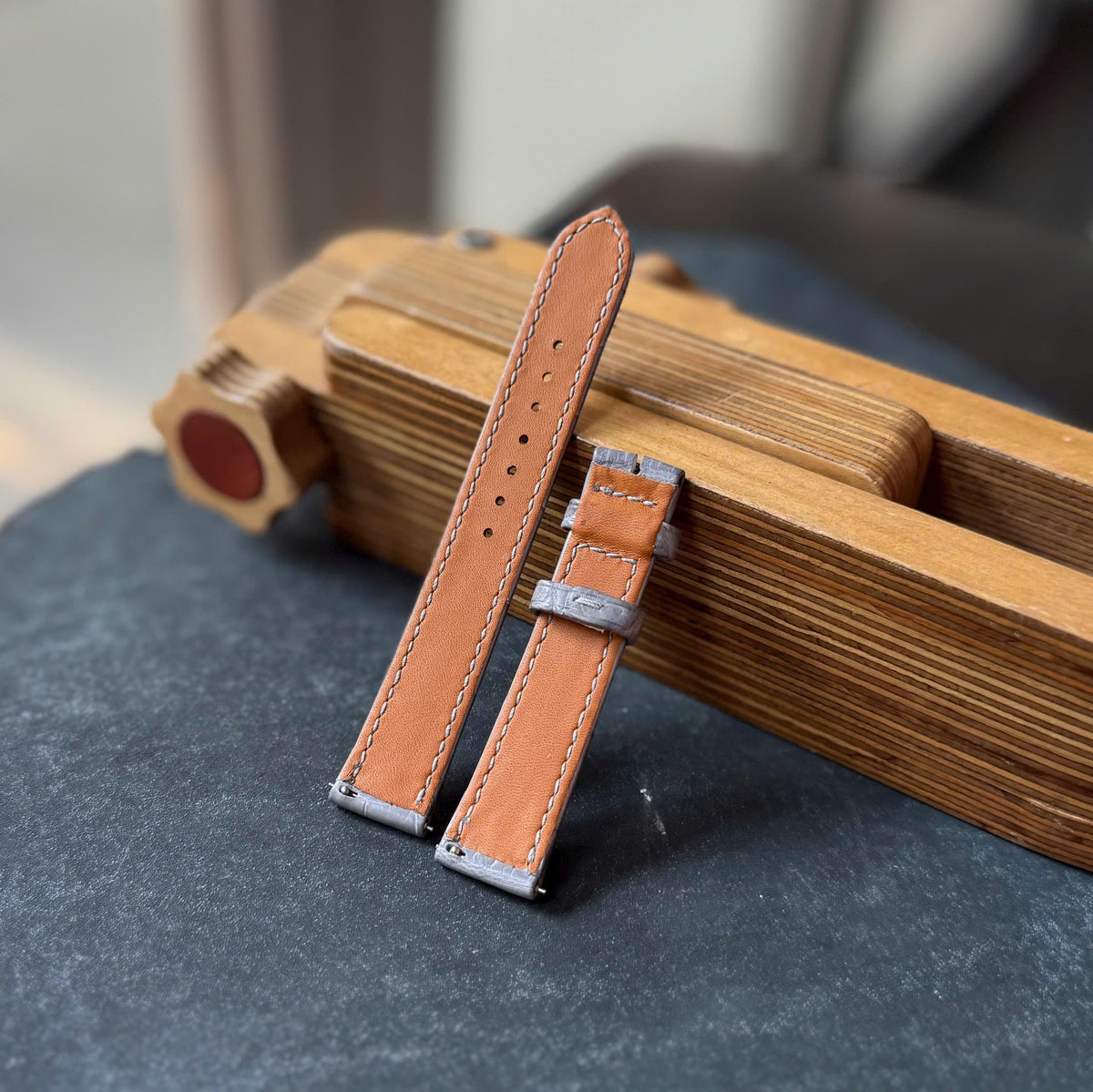 Rolled Edge  Light Grey Alligator Leather Watch Strap Watch Band size 18mm-24mm