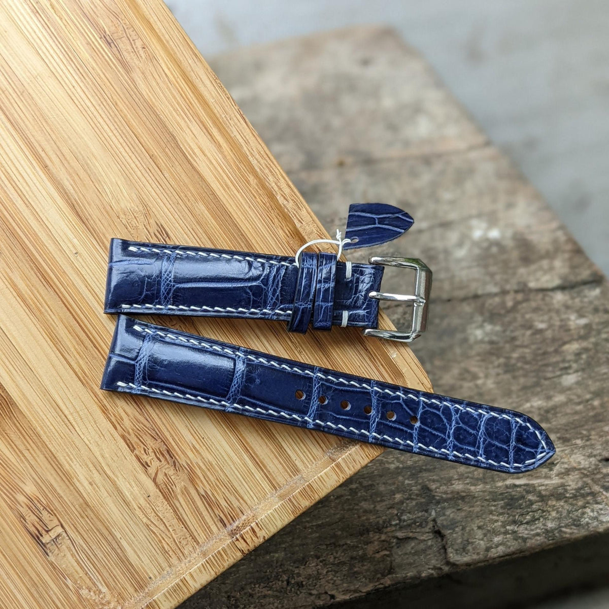 Blue Alligator Leather Watch Strap – Handmade, 16–24mm