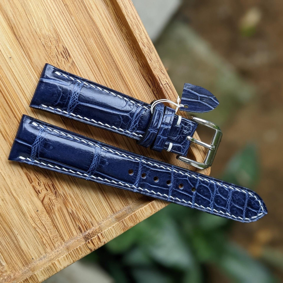 Blue Alligator Leather Watch Strap – Handmade, 16–24mm